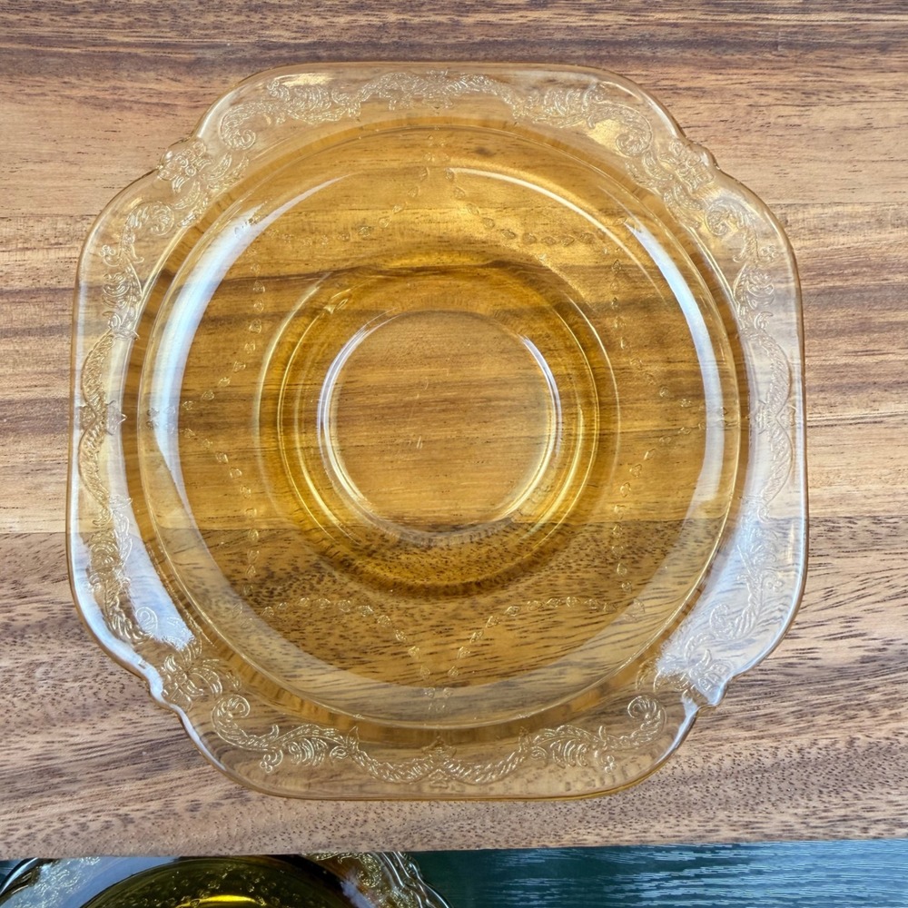 Federal Glass‎ Madrid Amber Depression Glass Saucers Square Scalloped Set of 4